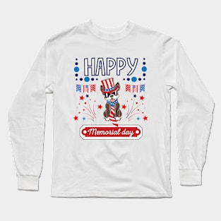 Happy Memorial Day Cute Puppy Frenchie Dog Long Sleeve T-Shirt